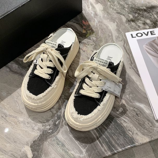 Baotou Semi-trail Canvas Shoes Women 2023 New Summer Net Red Slip-on Lazy shoes thick-soled heightened beggar shoes_voghion.com