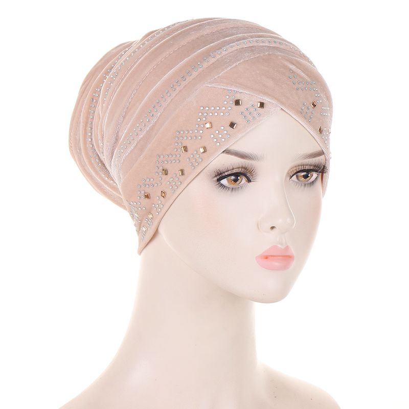 Chapeaux pour femmes, turban en velours doré, diamant chaud, foulard musulman, chapeau à poils pliants, en stock_voghion.com