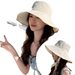 Cappelli da donna coreani con lacci, cappelli estivi reversibili a tesa larga per esterni, cappelli da pescatore con protezione solare per il viso_voghion.com