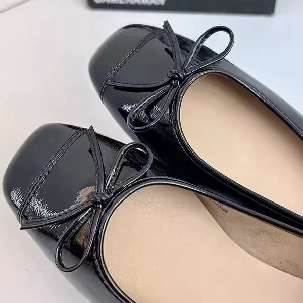 Roman Holiday Hepburn Style Ballet Slipper Ziehen Sie Ihren großen Ausverkauf zurück Tail Goods Schleifen Übergroße Schuhe Square Toe Flats_voghion.com