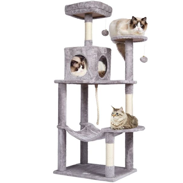 Cat Tree 56.2' Cat Tower With Cat Condo Sisal Scratching Post Light Grey_voghion.com