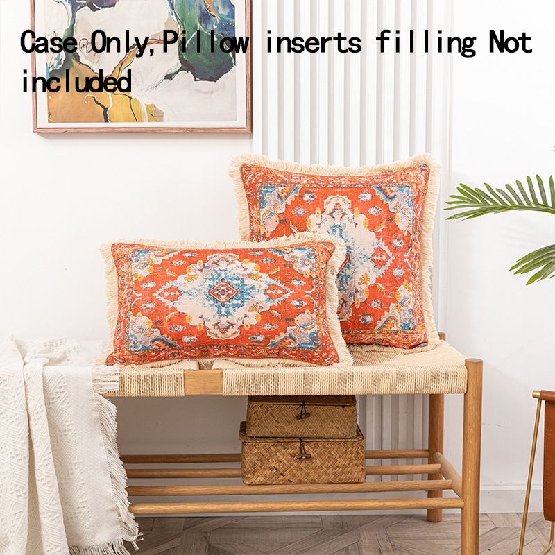 Cross-border Hot Bohemian Style Zhou Tassel Edge Decorative Geometric Pattern  Linen Printed Sofa Pillow Case_voghion.com