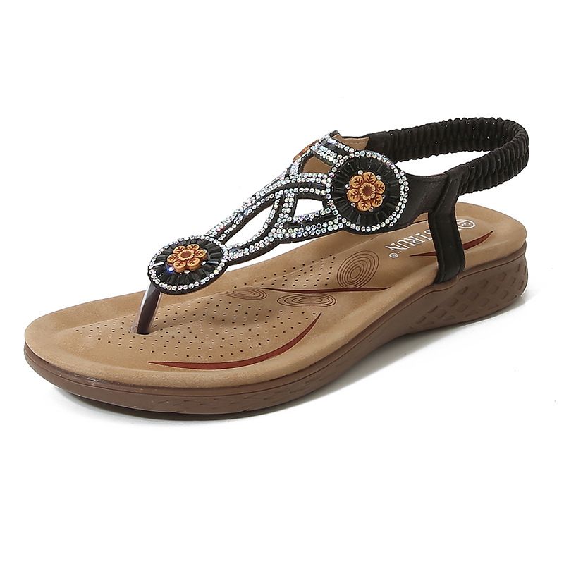 Women's Shoes Outside Flower Pattern Rhinestone Sandals Flat Large Size Sandals_voghion.com