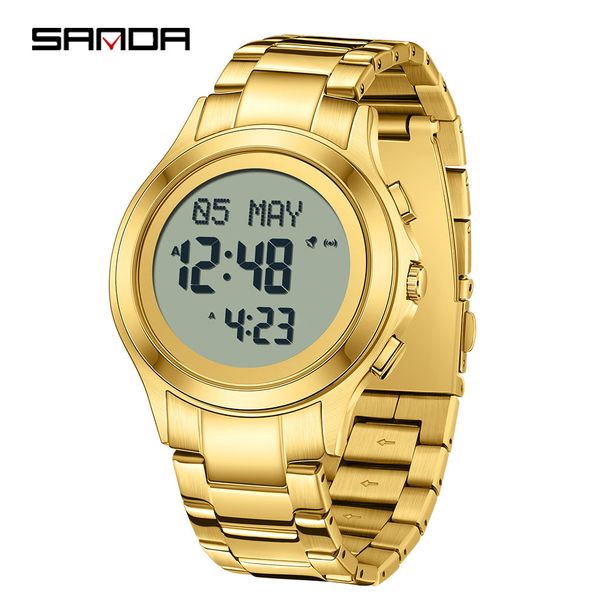 Digitale Herrenuhr mit Multifunktionsfunktionen, Edelstahlarmband, quadratischem/rundem Zifferblatt, 30 m wasserdichtem Stahlgürtel, quadratische elektronische Uhr_voghion.com