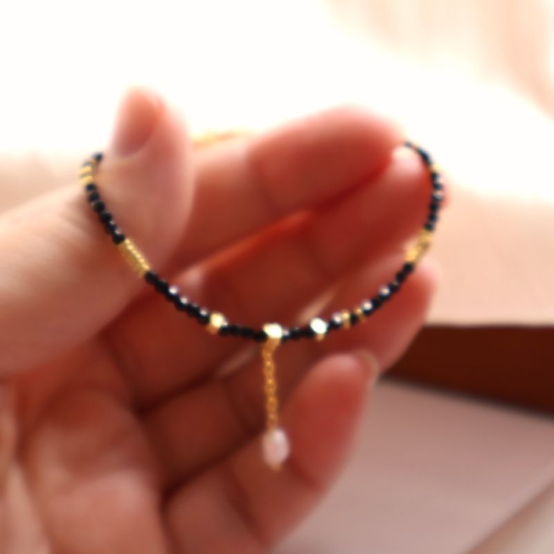 Neu INS Style Schwarz Spinell Perlen Schmuck Perle Natürliche Stein Armband_voghion.com