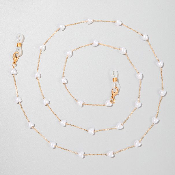 Occhiali in metallo alla moda da donna, accessori con catena a forma di cuore e perle, gioielli semplici e di personalità_voghion.com