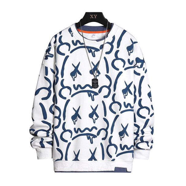 Gefälschte zweiteilige Hoodies im Frühjahr und 2022 neuer Trend bedruckte Rundhalsjacke für Herren im Herbst tragen vielseitige Kleidung_voghion.com