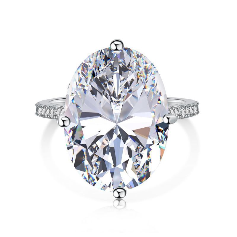 Bague en argent sterling sertie d'un grand diamant étincelant de 9 carats et d'un zircon ovale pour femme_voghion.com