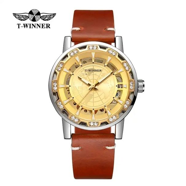 Winner 001C Watches For Men Automatic Mechanical Map Clock Mechanism Hollow Out Skeleton Fashion Wind Up Male Wristwatch_voghion.com