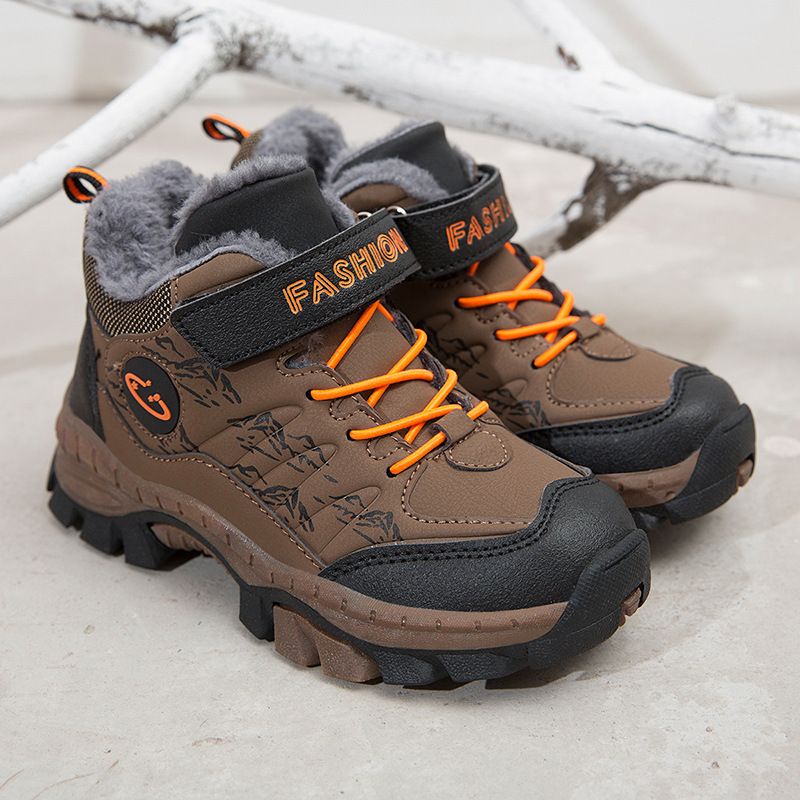 Mountaineering Big Two Autumn Winter New Outdoor Boys' Sports with Plush and Steel Claw Children's Cotton Shoes_voghion.com