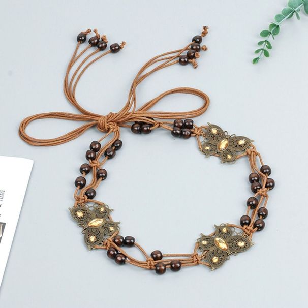 Holzperle All-Match Y2K Wachsseil Damen Taillenkette Geflochtener Quastengürtel Bohemian Ethno Stil Gürtel_voghion.com