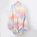 Women's Rainbow Tie-Dye Oversized Cardigan Sweater - Longline Acrylic Knit Open Front Coat With Hollow-Out Design_voghion.com