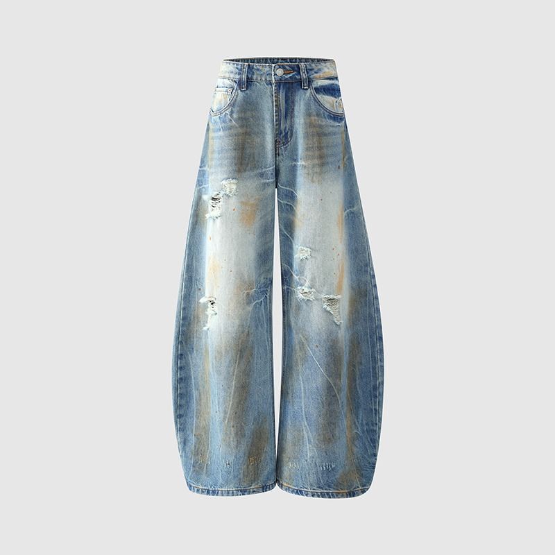 Vintage Distressed Washed Denim Jeans voor heren - Streetwear Retro Loose Fit Flared Bootcut Baggy Pants_voghion.com