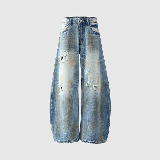 Vintage Distressed Washed Denim Jeans voor heren - Streetwear Retro Loose Fit Flared Bootcut Baggy Pants_voghion.com