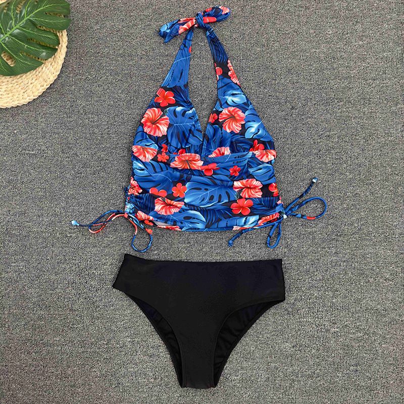 Two-Piece Separates Two Piece Swimsuit For Women Halter Neck Tie Print Drawstring Design Slim Briefs Bikini_voghion.com