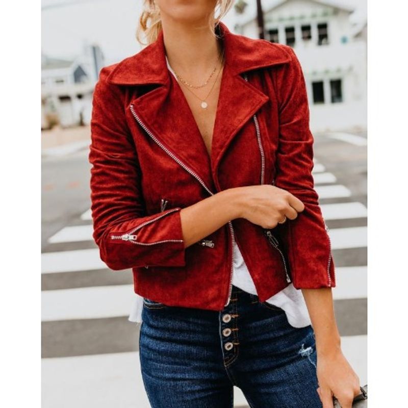 Women's lapel multiple zipper short_voghion.com