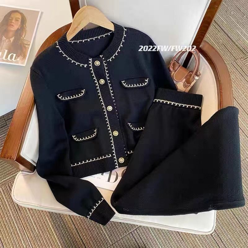 Women's casual fashionable small fragrant knitted tops and trousers high-end light mature style two-piece suit for women_voghion.com