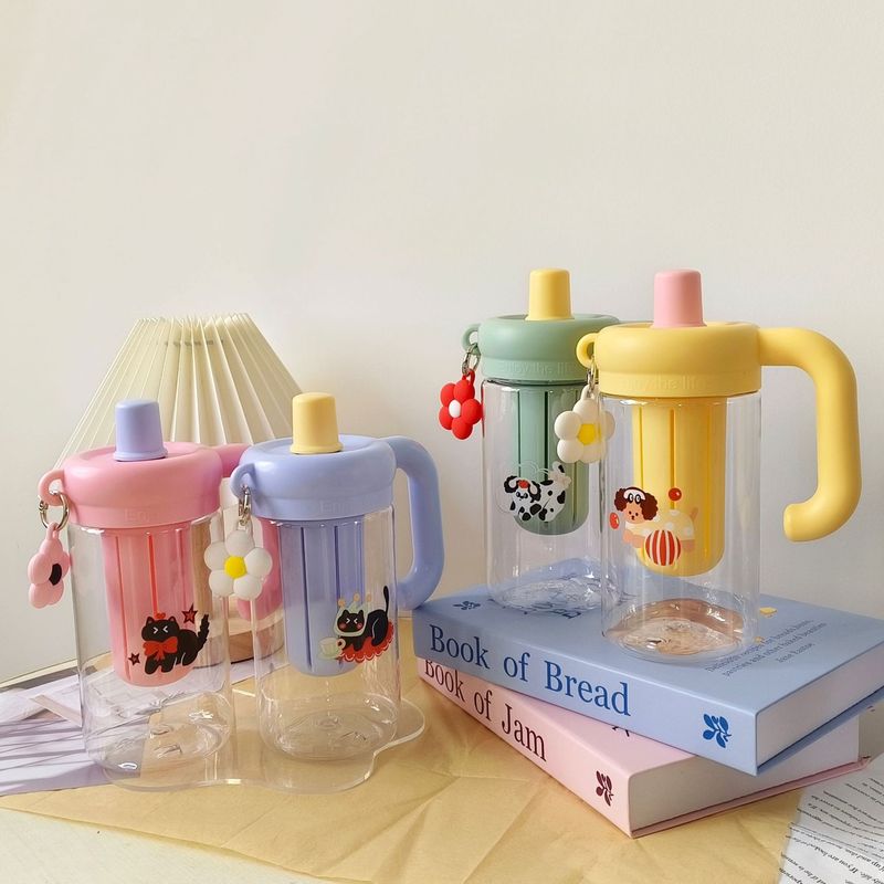New Large Capacity Plastic Straw High Appearance With Handle Flower For Women Summer Tea Water Separation Gift Cup_voghion.com