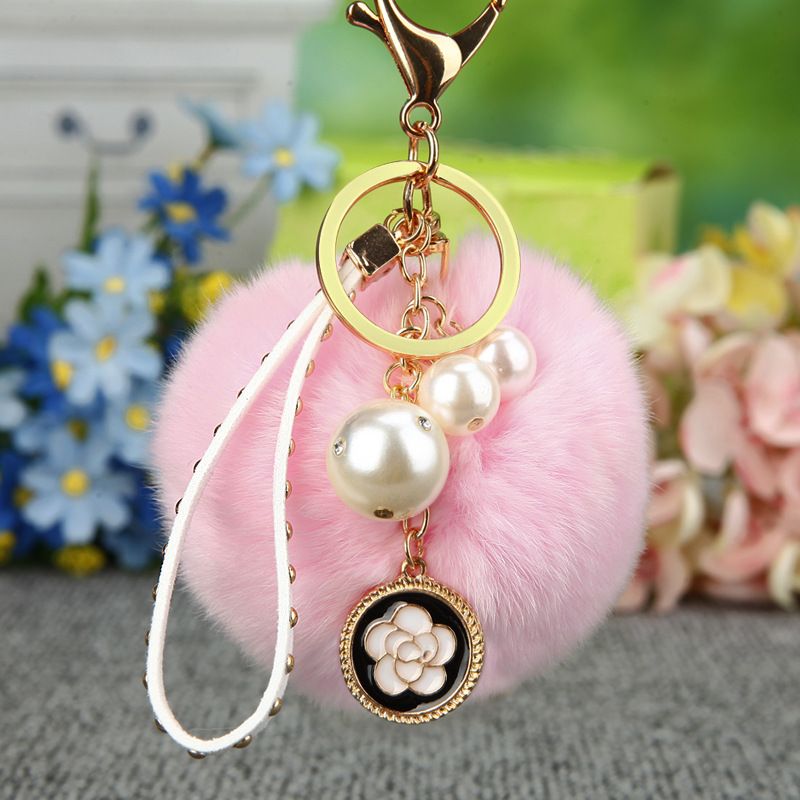Xiaoxiangfeng Pearl Car Borsa da donna Portachiavi in metallo Anello in peluche Ciondolo a forma di palla Regalo_voghion.com