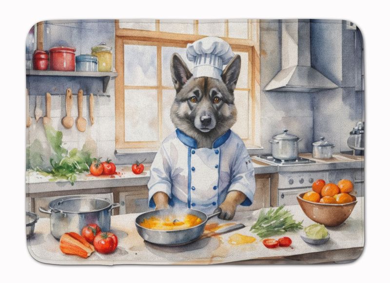 Norwegian Elkhound The Chef Memory Foam Kitchen Mat Machine Washable Anti-Fatigue Mat Cushion Comfort Bath Mat Or Kitchen Rug_voghion.com