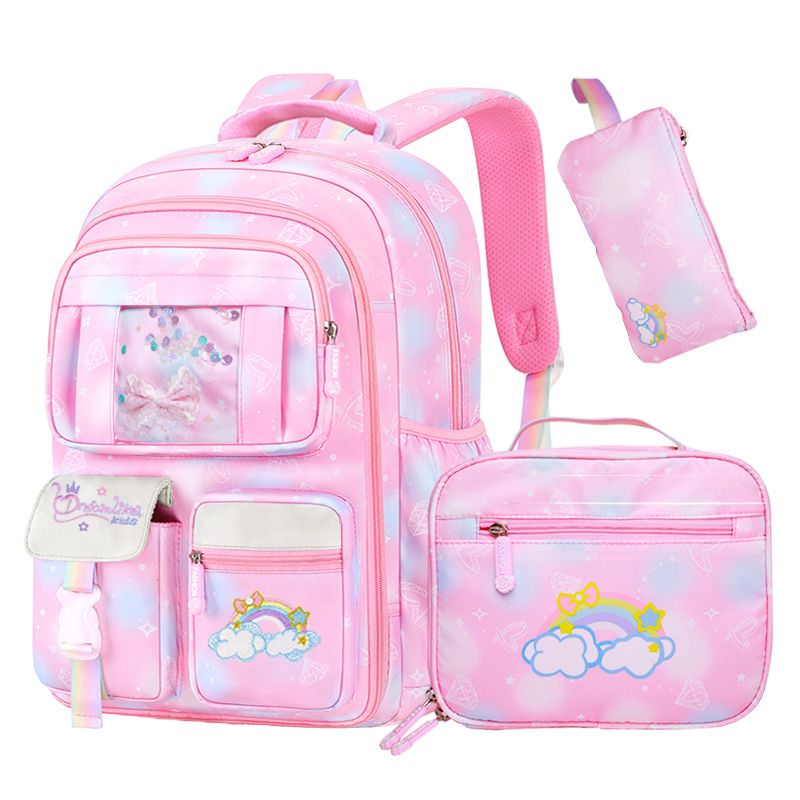 3Psc/1Set Mochila escolar para niñas, mochila para escuela primaria para niños estudiantes con bolsa para llevar el almuerzo, mochila de viaje para niños_voghion.com