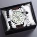 Men's simple fashion casual men's belt quartz watch + handmade beaded bracelet gift box_voghion.com