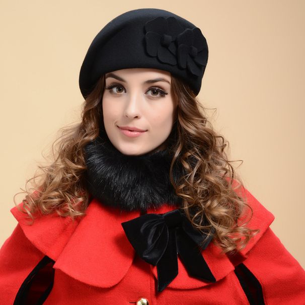 Moda Donna Berretto di Lana Elegante Signore Britannico Vintage Pittore Alta Qualità Lana Tinta Unita Caldo Cappello di Feltro Berretti Cashmere_voghion.com
