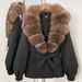 Piumino da donna con collo in pelliccia di volpe di alta qualità – Cappotto invernale di media lunghezza e vestibilità ampia (cachi, nero, bianco sporco, marrone, dalla S alla XXL)_voghion.com