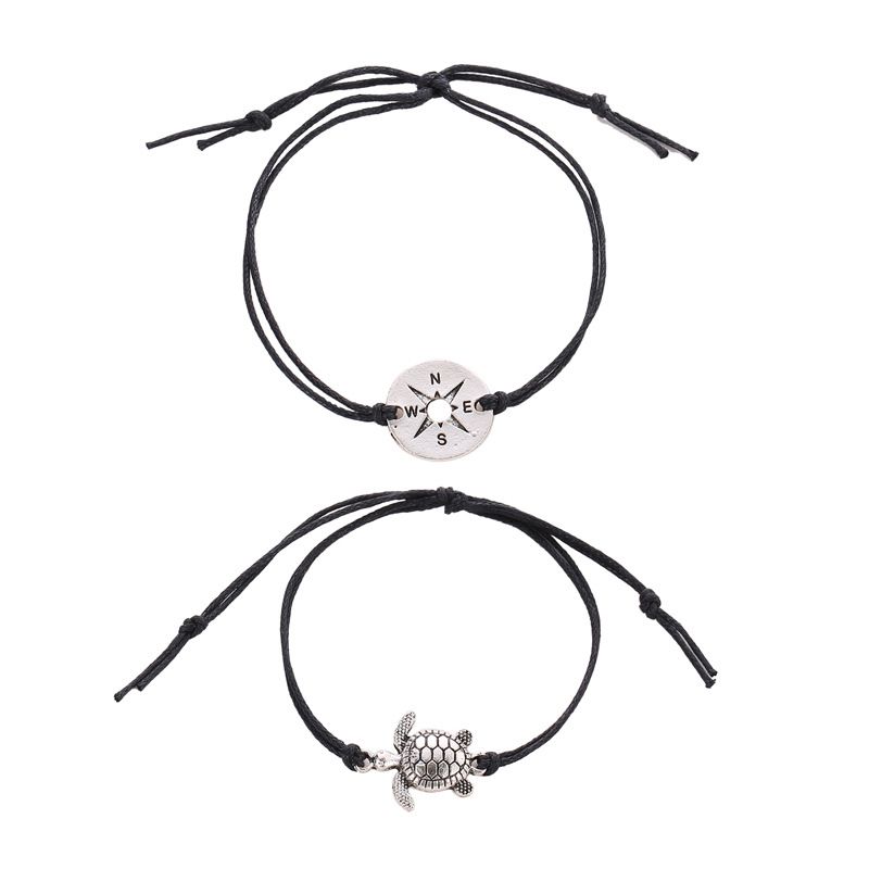 foot decoration retro simple string bracelet anklet creative compass turtle two-piece anklet_voghion.com