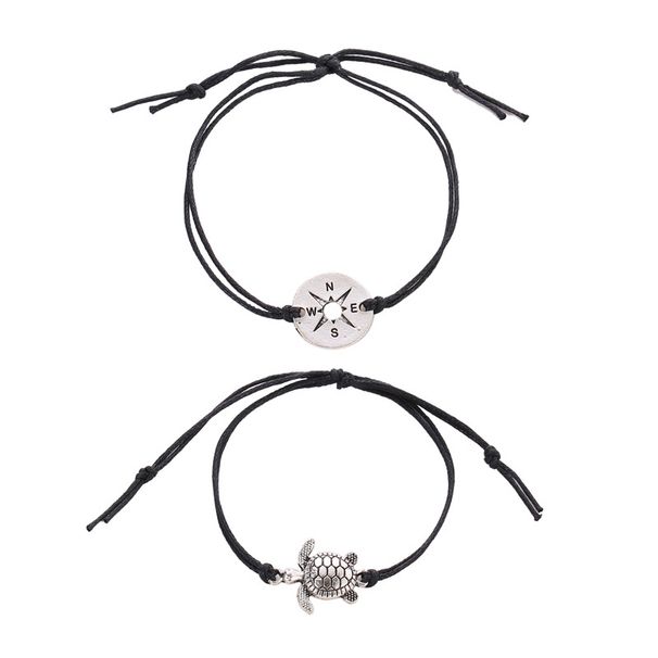foot decoration retro simple string bracelet anklet creative compass turtle two-piece anklet_voghion.com