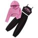 Mutter & Kinder Außenhandel Mädchen Casual Kapuzenpullover Rosa Strickpullover Hosenträger Top Kordelzug Sporthose Kinder Herbst Dreiteiliger Anzug_voghion.com