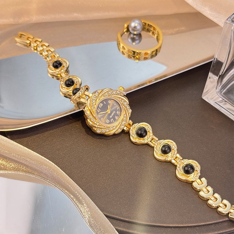 Montres-bracelets pour femmes, montre-bracelet de luxe légère en diamant calcédoine, montre à quartz tournesol dorée_voghion.com