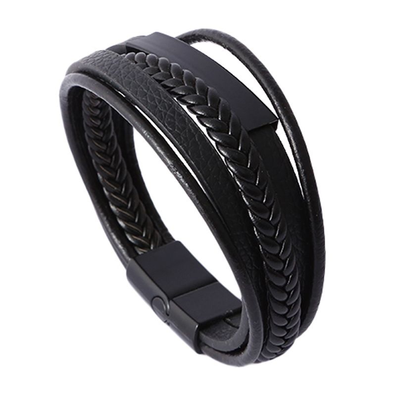 men's cowhide bracelet leather bracelet alloy magnetic buckle leather bracelet fashion leather jewelry_voghion.com