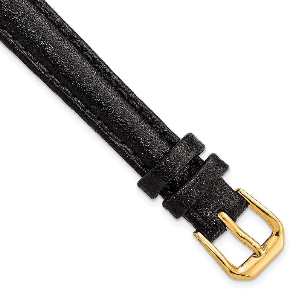 DeBeer 12mm Black Long Smooth Leather With Gold-tone Buckle 7.5 Inch Watch Band_voghion.com