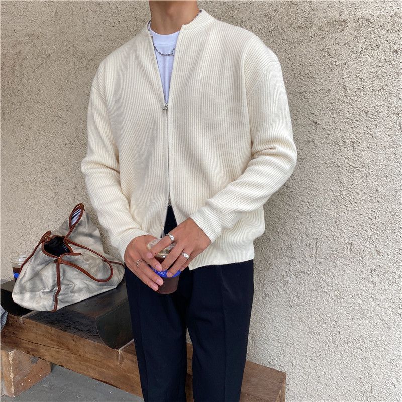 Herrenbekleidung Herbst Reißverschluss Strickjacke Herren Strickpullover Locker Trendy Casual Oberbekleidung Pullover Herren Dünne Jacke_voghion.com
