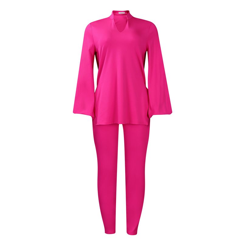 Women’s Clothing Autumn And Winter Fashion Style Solid Color Large Size V Neck Long Sleeved Tops And Pants African Suit_voghion.com
