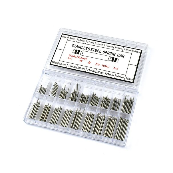 Narzędzia do naprawy zegarków Uchwyty do zegarków w pudełku Akcesoria do zegarków 360 sztuk bezszwowych uchwytów do zegarków ze stali nierdzewnej w pudełku 8 25 mm_voghion.com