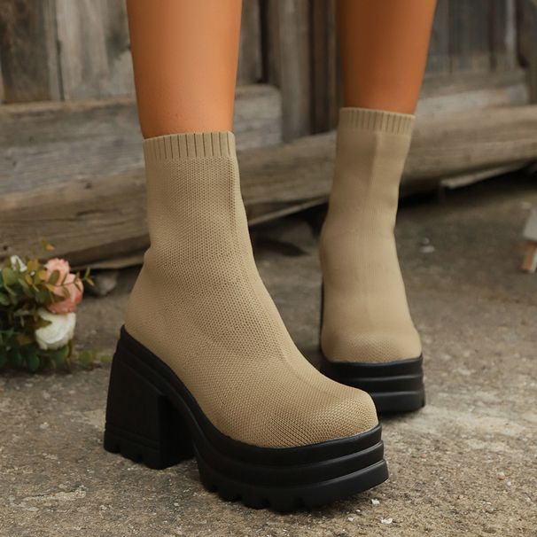 Plus-koon cowboy-nilkkurit, naisten vedenpitävät korkokengät, muodikkaat platform-saappaat_voghion.com