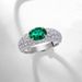 Anello di smeraldo coltivato alla moda da donna in argento S925 con gemme colorate coltivate e diamanti pieni, leggero e di lusso_voghion.com