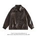 American Street Maillard Wear Leather Jacket Women's Retro High End Loose Couple Lapel PU Leather Jacket_voghion.com