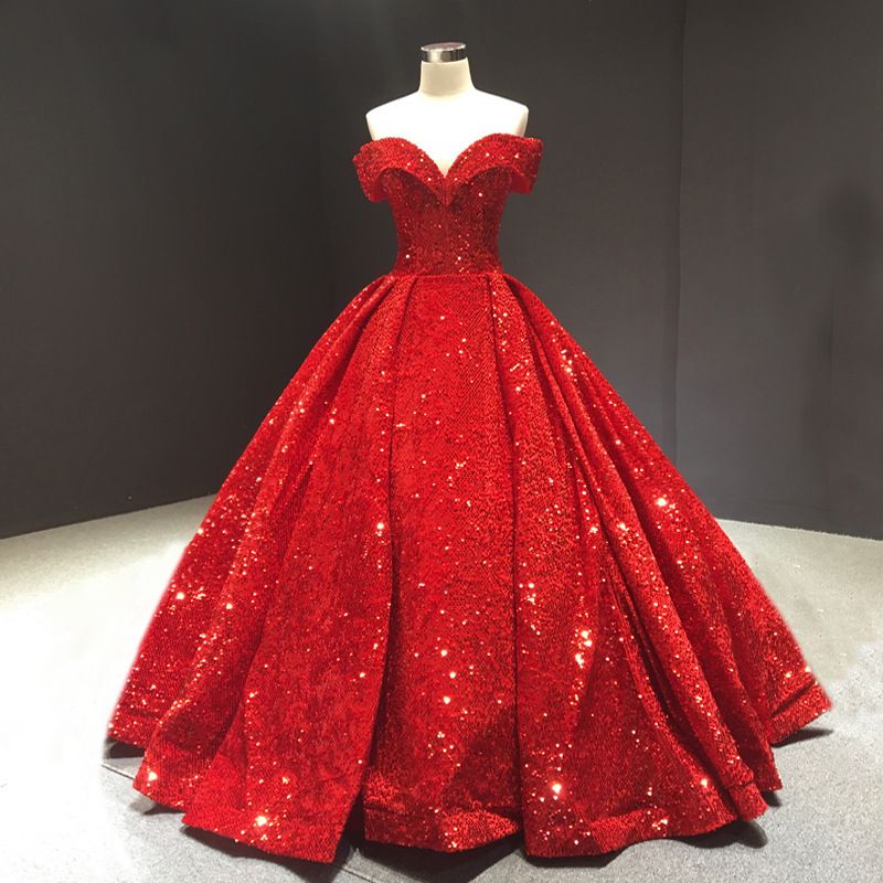 Women's Clothing Bridal Party One Shoulder Red Fantasy Trailing Wedding Dress Female_voghion.com