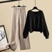 Women's Autumn Winter Knit Sweater & Wide Leg Pants Set - Distressed Casual Outfit (Available In Multiple Color Combinations)_voghion.com