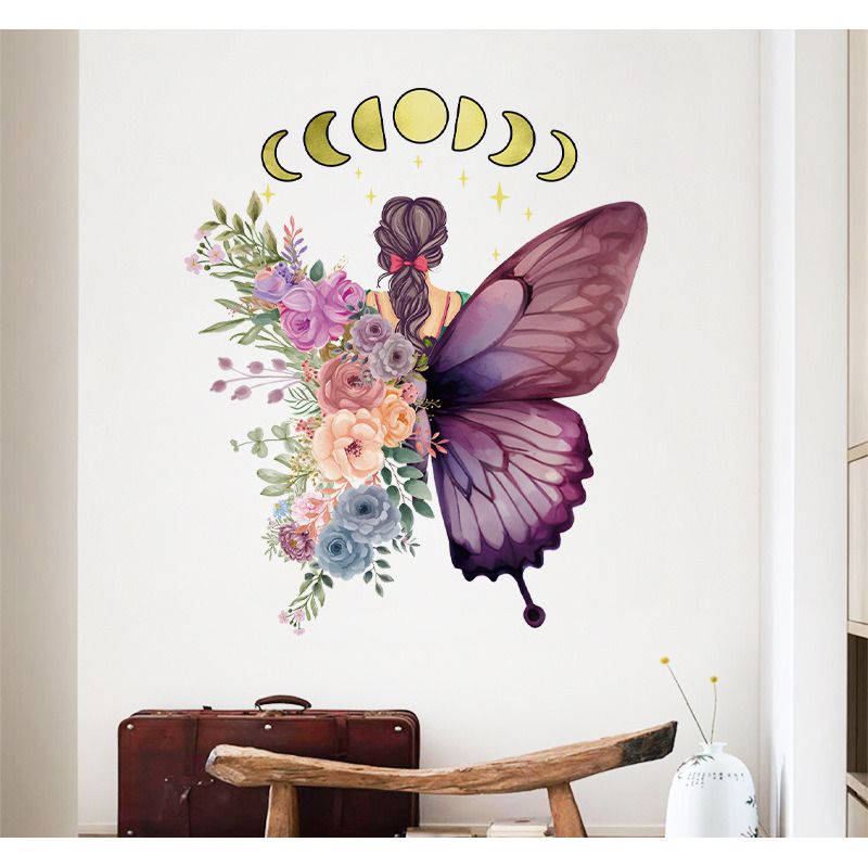 Chuanhao New Spring Butterfly Girl Floral Cozy Bedroom Room Decoration Self-Adhesive Wall Sticker_voghion.com