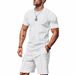 American Style Summer Men's Loose Fit INS Simple Waffle Round Neck Short Sleeve Shorts Two-Piece Set_voghion.com