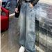 New American Style Washed Heavy Line Cut Women's Jeans Loose Straight High Waist_voghion.com