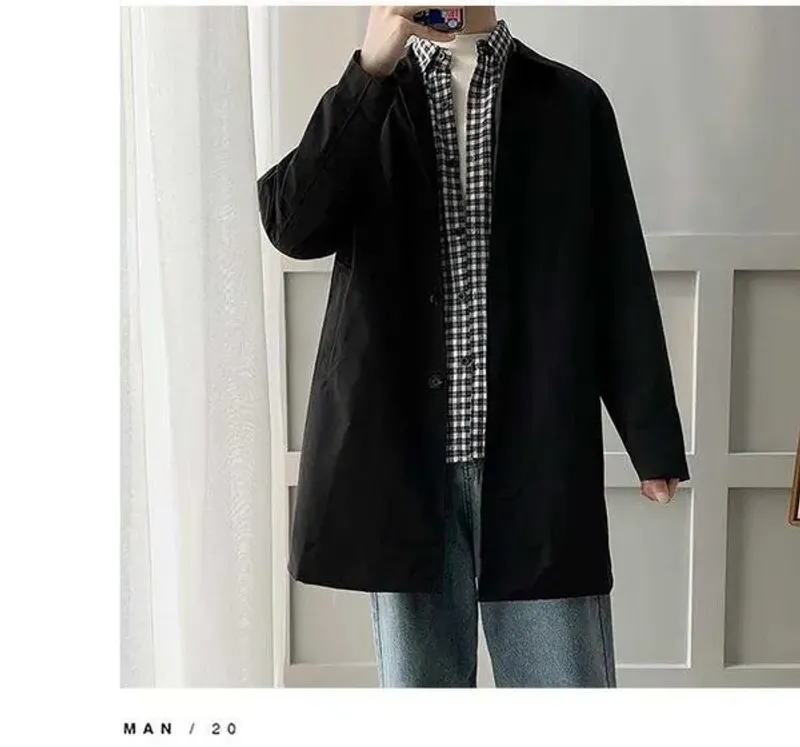 Coats M-5XL Plus Size Men's Trench Coat Loose fit Long Lapel Single Breasted Windbreaker Jacket Button Overcoat Men_voghion.com