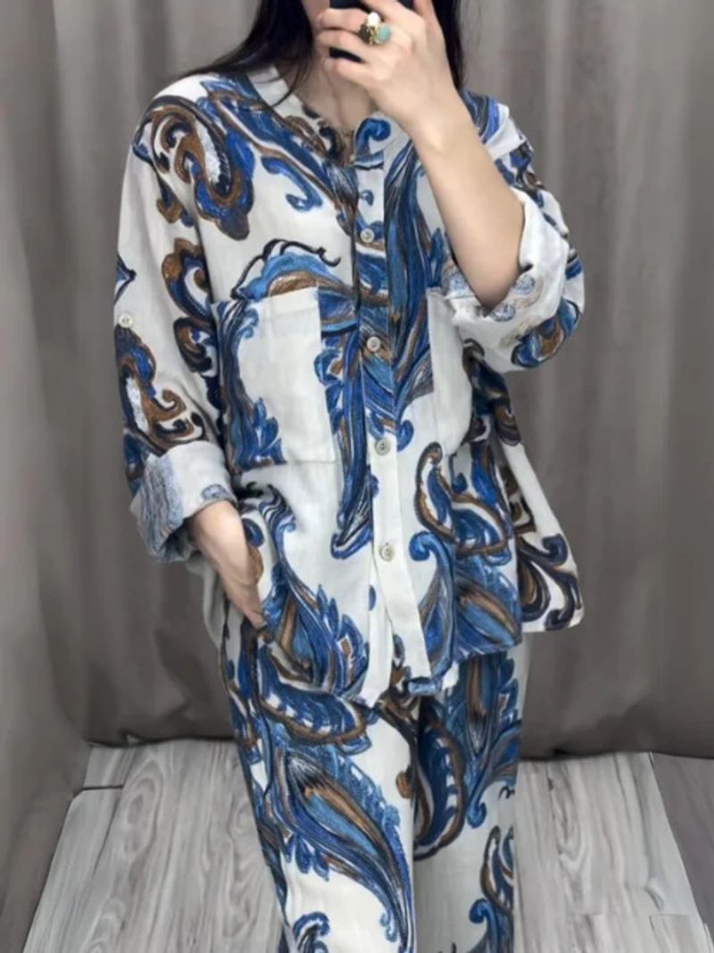 Damenbekleidung Mode Damen Langarmhemd und Hose Anzug_voghion.com