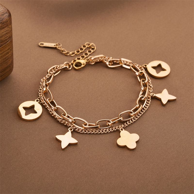 Nappa di trifoglio in oro traforato personalizzata di alta qualità per le donne, non sbiadisce, piccola angolare alla moda giapponese e coreana_voghion.com