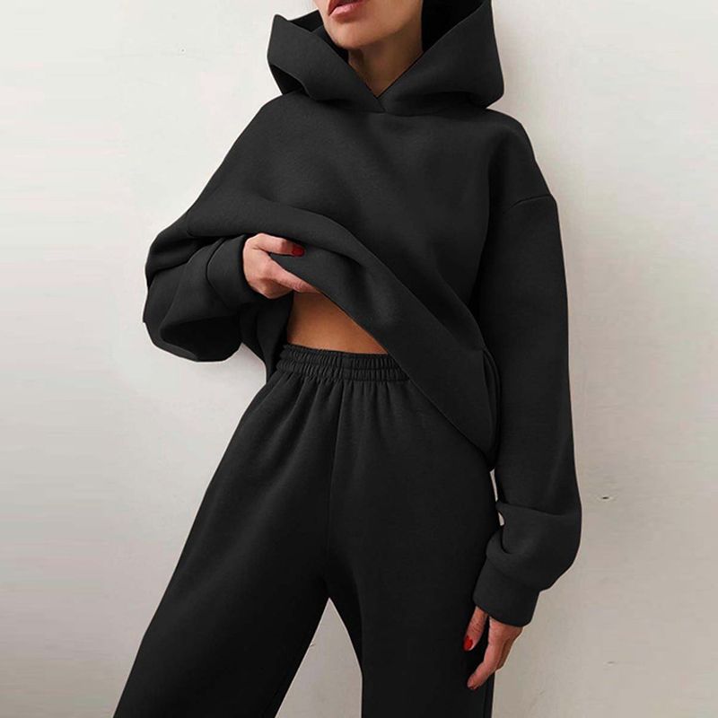 Damenbekleidung Herbst- und Winterpullover-Set Lässige Mode Sporthose Plus Samtpullover-Set_voghion.com