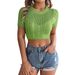 Frühling Sommer Casual Hollow Out Geflochtene Kurzarm Gestrickte Urlaub Crop Top Damenbekleidung_voghion.com